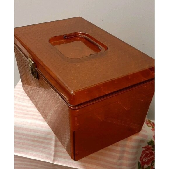 Vintage WIL HOLD Wilson Plastic Burnt Orange Translucent Sewing Box 2 Trays USA - Picture 3 of 9